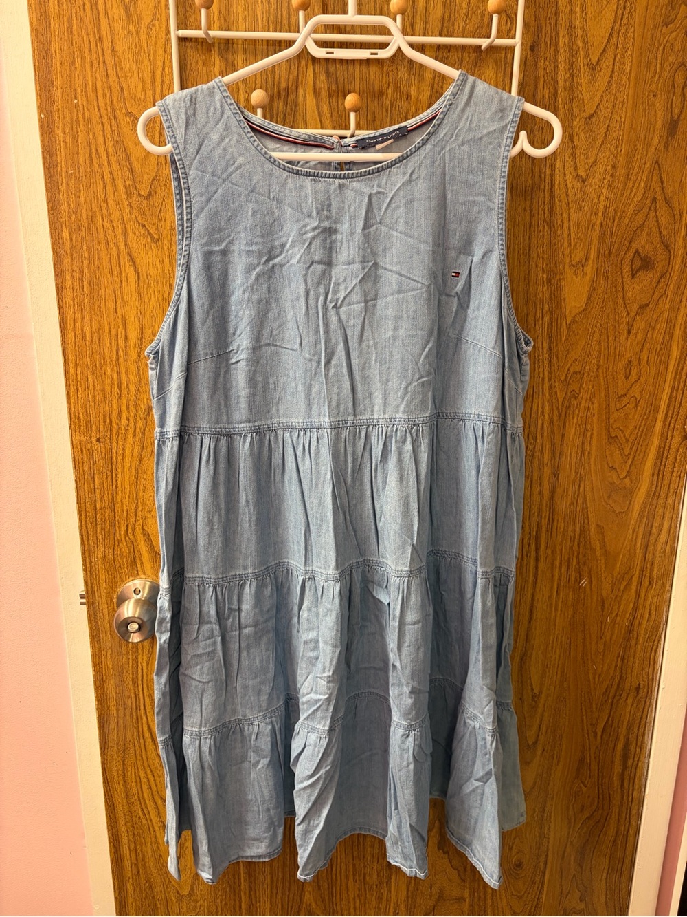 Tommy Hilfiger Light Denim Sleeveless Tiered Midi Dress